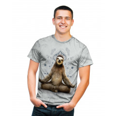 Vriksasana Sloth in Light Gray T-Shirt