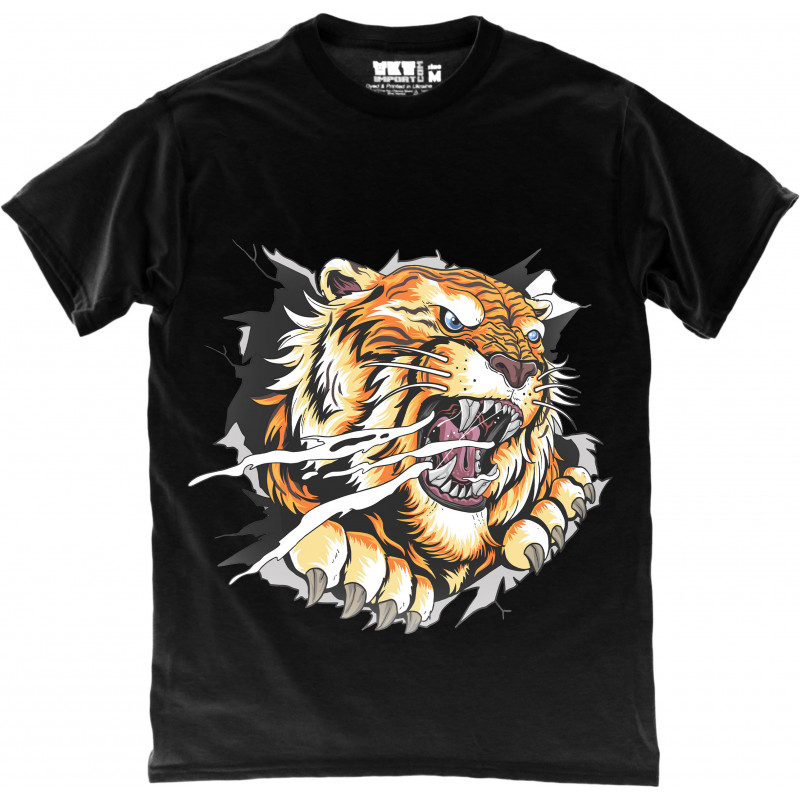 Angry Tiger in Black T-Shirt