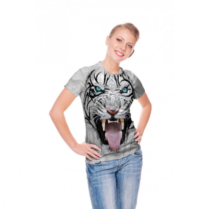 Big Face Tribal White Tiger T-Shirt